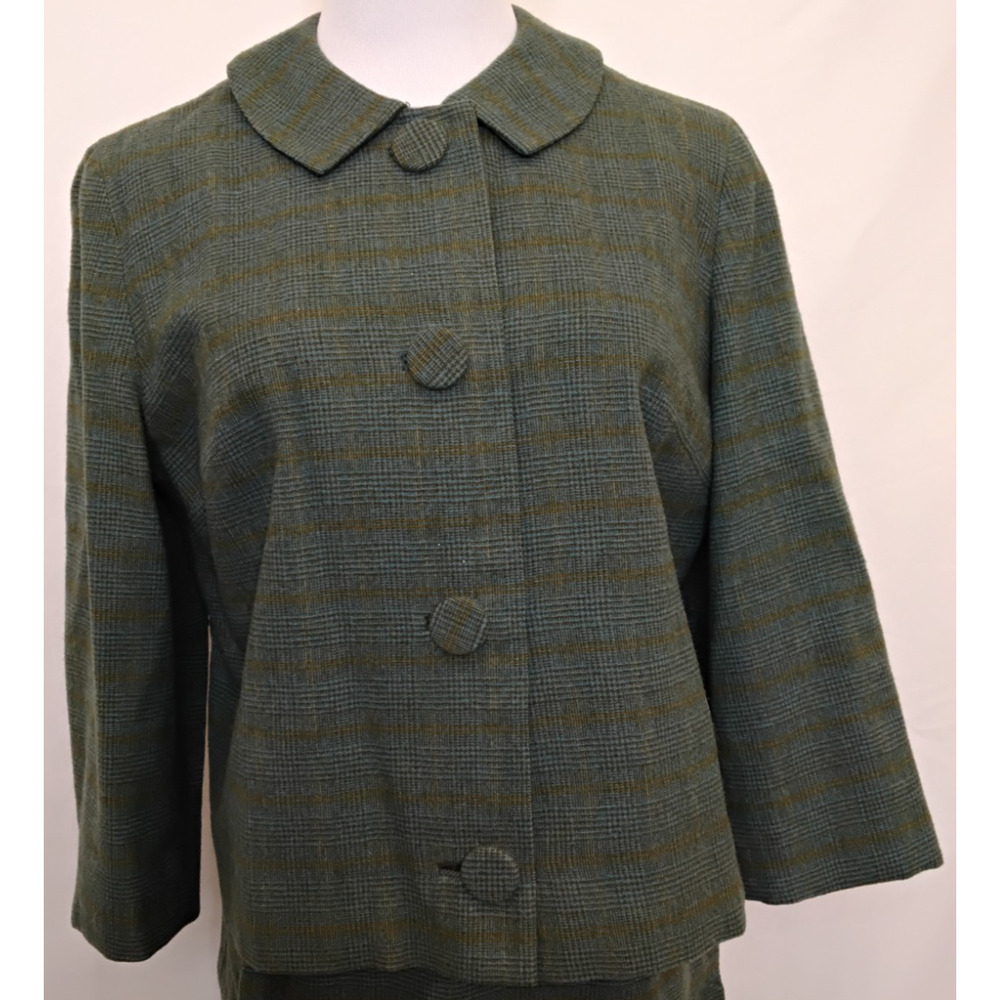 Pendleton Skirt Suit Set Women's 14 Green Plaid 100% Virgin Wool 1960s #Z5719 - Picture 5 of 16
